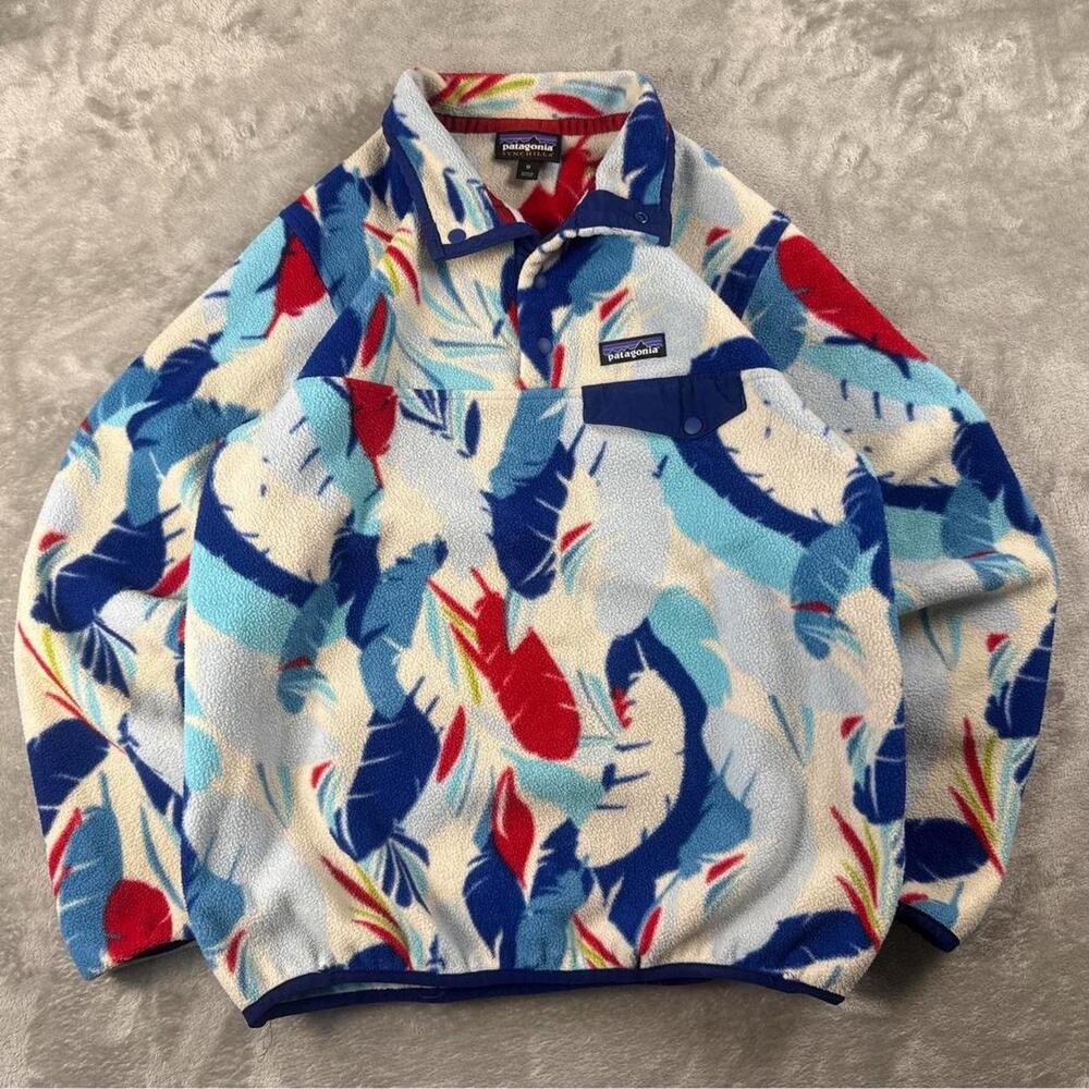 Patagonia Synchilla Snap-T Pullover Women’s M Feathers Dancing Rare Print Fleece